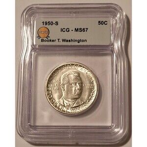 1950 S Booker T Washington Commemorative Silver Half Dollar MS67 ICG